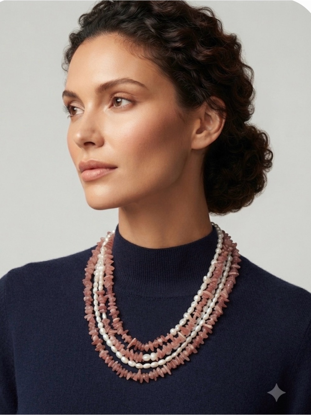 Multistrand Pearl and Pink Gemstone Necklace